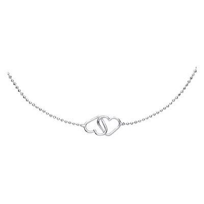 Jewelco London Rhodium Plated Sterling Silver Interlocked Hugging Love Hearts Bead Chain Ankle B