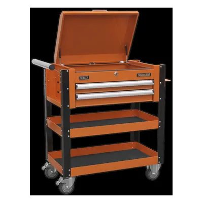 Heavy-Duty Mobile Tool & Parts Trolley Drawers & Lockable Top - Orange