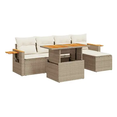 (beige and cream) vidaXL Piece Garden Sofa Set with Cushions Beige Poly Rattan Acacia