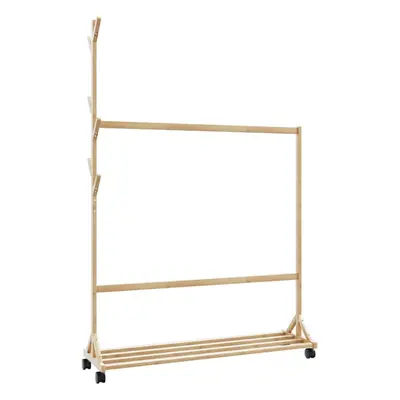 vidaXL Clothes Rack with Hooks and Wheels 100x35x157 cm Bamboo coat rack