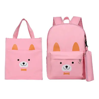 (Pink) Pcs School Bag Sets Canvas Backpack Shoulder Bags Handbag Camping Travel Bag With Pencil 