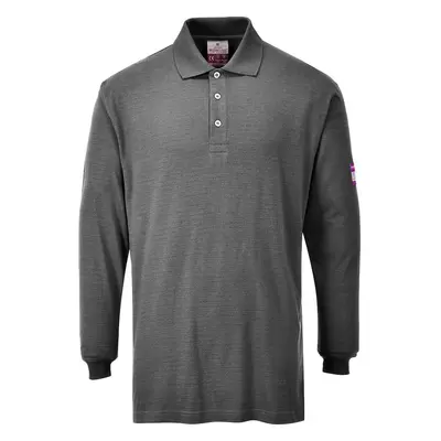 (S, Grey) Portwest Mens Flame Resistant Anti-Static Long-Sleeved Polo Shirt