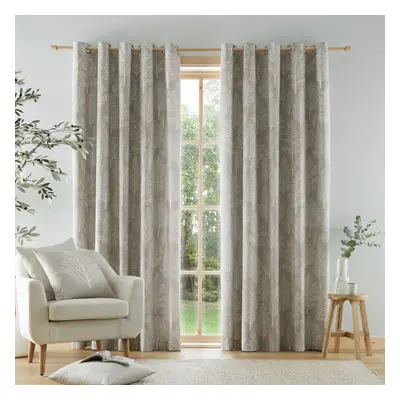 (Natural, x Inch) Catherine Lansfield Alder Trees 100% Cotton Lined Eyelet Curtains