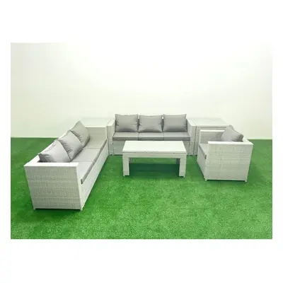 Fimous Wicker PE Rattan Sofa Garden Furniture Set with Oblong Coffee Table Armchair Side Tables 