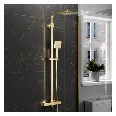 Nes Home Brushed Brass Square Exposed Thermostatic Shower Kit