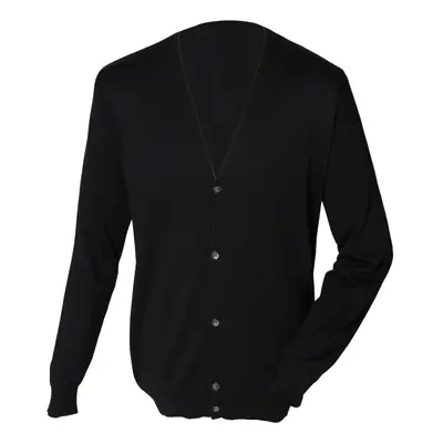 (3XL, Black) Henbury Mens V Neck Button Fine Knit Cardigan