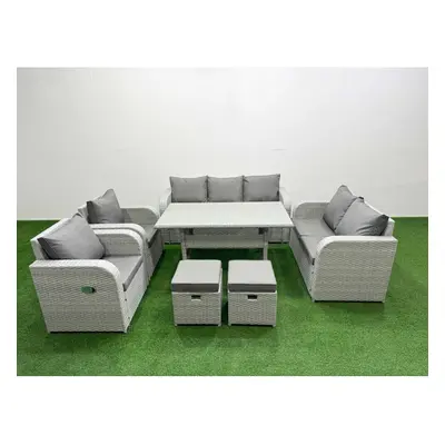 Fimous PE Rattan Garden Furniture Set Reclining Chair Sofa Double Love Seat Seater Sofa Lounge S