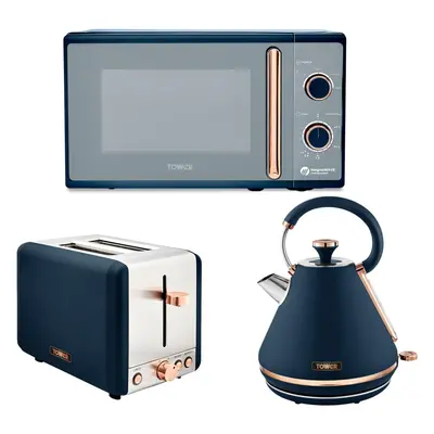 Tower Cavaletto Blue Pyramid Kettle Slice Toaster Microwave Set