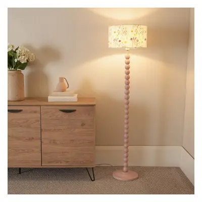 ValueLights Bobbins Rose Floor Lamp with Floral Embroidery Shade