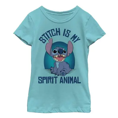 Disney Lilo Spirit Stitch Girl's Solid Crew Tee Tahiti Blue Medium