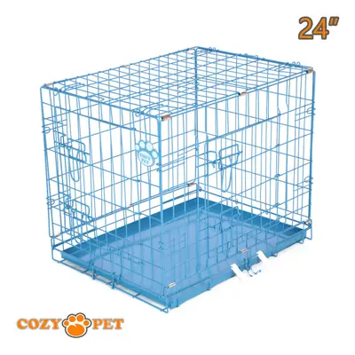 Dog Cage in Blue Puppy Crate Cozy Pet Crates Folding Metal Cages DC24BL