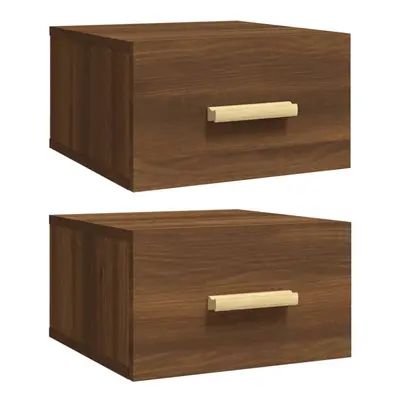 vidaXL 2x Wall-mounted Bedside Cabinets Brown Oak Floating Bedside Wall Unit