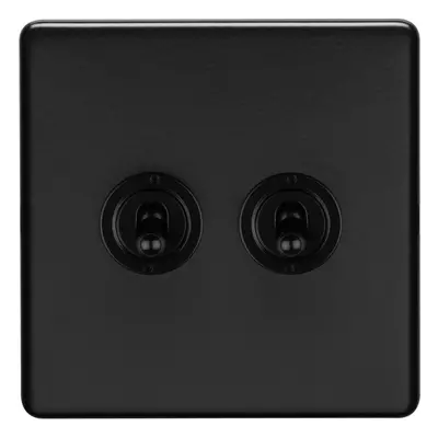 2 Gang Double Retro Toggle Light Switch SCREWLESS MATT BLACK 10A Way Lever