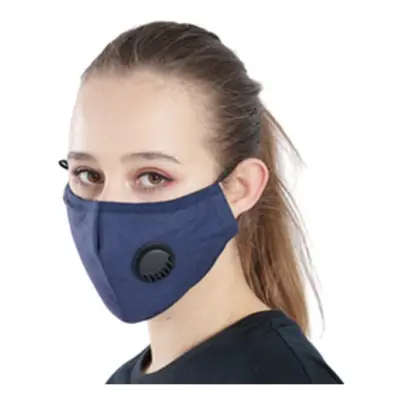 (Blue) Pack Face Cotton Mask With Breathable Valve, Activated Carbon Filter 10pcs