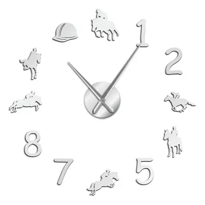 (Silver) Inch Wall Clock Farmhouse Home Decor Cowboys Modern Design Giant Wall Clock Rodeo Horse