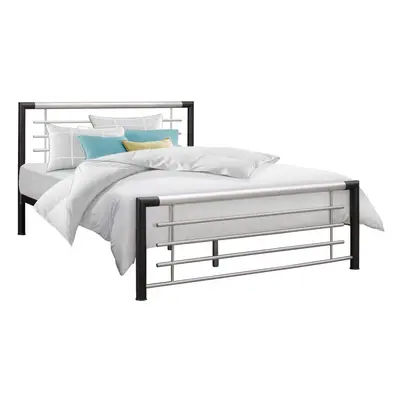 Faro Silver & Black Modern Metal Bed - Sprung Slatted Base - Steel Frame