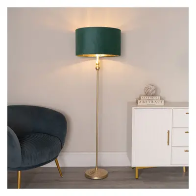 ValueLights Maggie Gold Floor Lamp with Green Velvet and Gold Shade