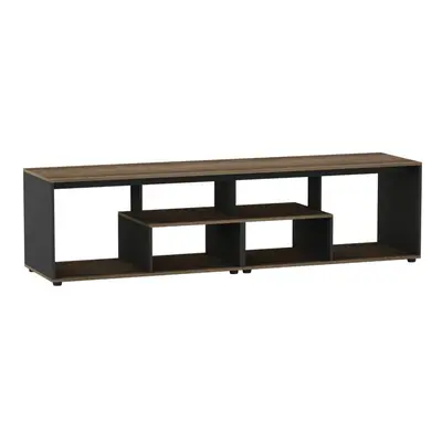 (Dark Oak/Black) 160cm Large Shelby Abstract Double Coffee Table with Storage Shelves TV Stand