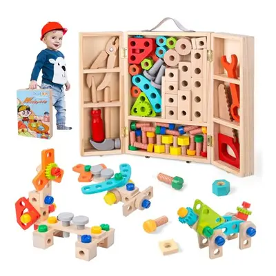 Wooden Toys Kids Tools Set for 3 5 Years Old Boys Girls Montessori Toys Wooden Tools Box, Toddle