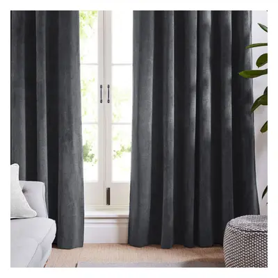 (Charcoal, 90" x 90" (228cm x 228cm)) Blackout Curtains Crushed Velvet Curtain Pair with Tie Bac