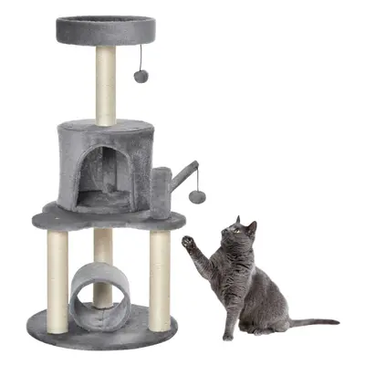 PawHut Cat Tree Tower Activity Centre w/ Jute Post Bed Tunnel Perch Hanging Toy