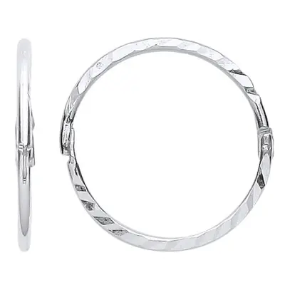 Jewelco London Ladies Rhodium Plated Sterling Silver Diamond-cut Hinged Sleeper Hoop Earrings - 