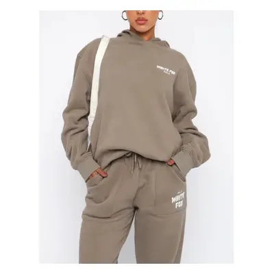 (light brown, M) Women's Long Sleeve Hoodie Sweatshirt and Sweatpants Set Stylish Two-Piece Trac