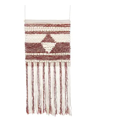 Wool Wall Hanging with Tassels Red and Beige SAIF