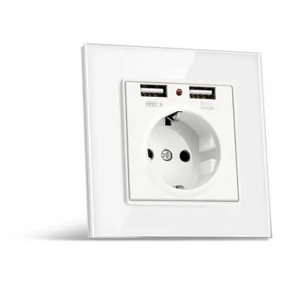 (White, EU Plug Germany) Socket Switch Dual USB 86*86 PC Glass Panel Eu German France Plug Wall 