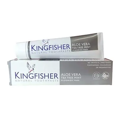 THREE PACKS of Kingfisher Natural Aloe Vera Tea Tree Mint Fluoride Free Toothpaste 100ml