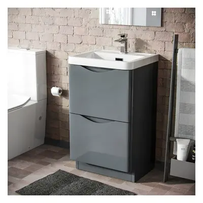 Merton 500mm Floorstanding Basin Vanity Unit Grey Material MDF