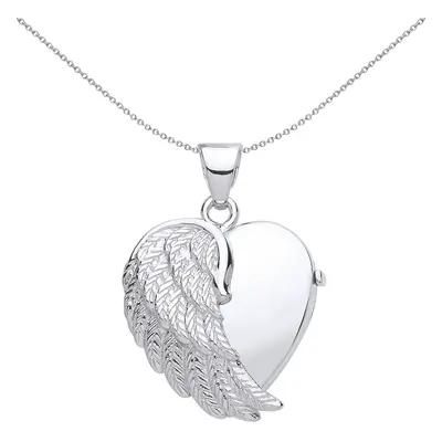 Jewelco London Ladies Sterling Silver Angel Wing Love Heart Locket Necklace inch - LK50