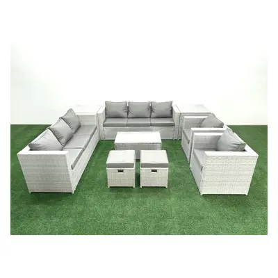 Fimous Outdoor Rattan Sofa Garden Furniture Set with Armchairs Oblong Coffee Table Small Footsto