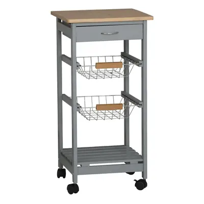 ( Grey) Tier Portable Oasis Bamboo Top MDF Kitchen Trolley Drawer Shelf Cart on Wheels