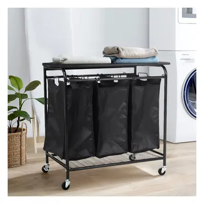 Triple Bag Rolling Laundry Sorter with Lift-up Ironing Board