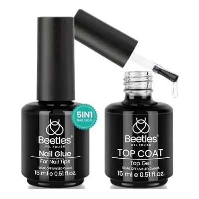 Beetles Gel Polish in Nail Glue and Base Gel Kit for Acrylic Nails, 2PCS 15ML Super Strong Brush