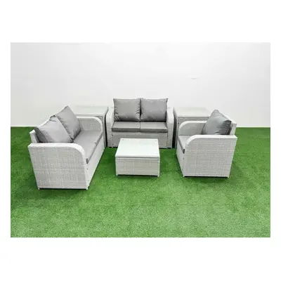 Fimous High Back Poly Rattan Garden Furniture Set with Reclining Chair Loveseat Sofa Indoor Outd