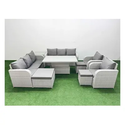 Fimous PE Rattan High Back Lounge Sofa Set with Seater Sofa Reclining Chair Stools Side Table Li