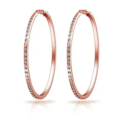 Rose Gold Plated 50mm Hoop Earrings Created with Zircondia? Crystals