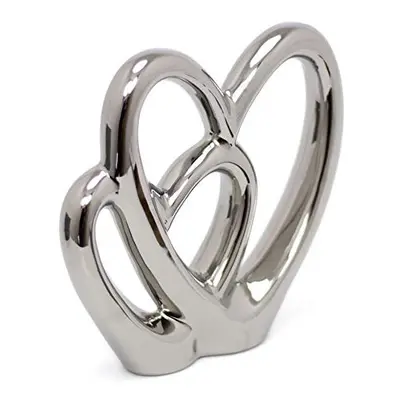 21cm Elegant Silver Love Heart Ornament | Double Heart Sculpture | Anniversary Wedding Gifts