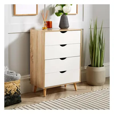 Chest of Drawers Oak and White Bedroom Storage Solid Wood Legs Scandi Style