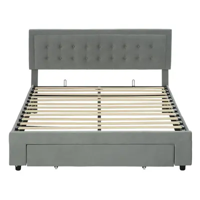 HOMCOM King Size Bed Frame with Storage and Adjustable Velvet Headboard