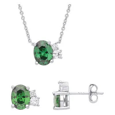 Jewelco London Sterling Silver Green Oval CZ Frozen Peas Cluster Toi et Moi Earrings Necklace Se