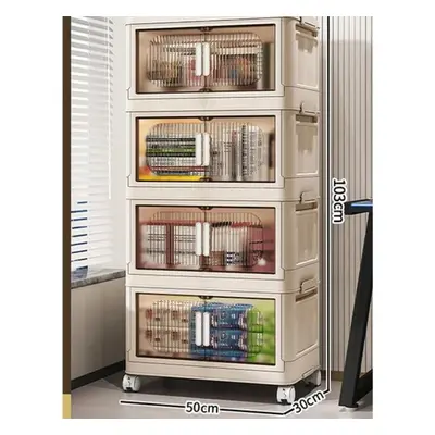 (white, 50cm-4 layer) Large Capacity Organizer Cabinet Double Door Open Storage Box With Lid Whe