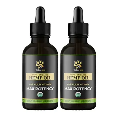 Billion Pets - Hemp Oil for Dogs Cats - Made In USA - Max Potency - Calming Drops For Dogs - Ome