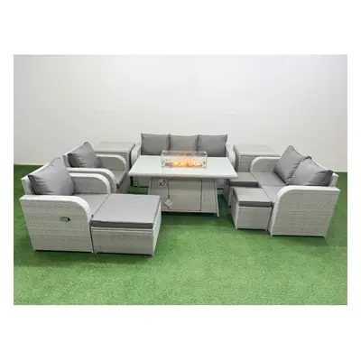 Fimous PE Rattan Garden Furniture Set Sofa Double Love Seat Seater Sofa Lounge Set Firepit Dinin