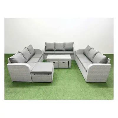 Fimous PE Rattan Lounge Sofa Set Seater Outdoor Garden Furniture Set with3 Seater Sofa Stools Li