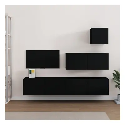 vidaXL Piece TV Cabinet Set Black Engineered Wood