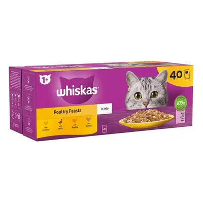 Whiskas 1+ Adult Poultry Selection in Jelly Pouches, Adult Wet Cat Food, Megapack (40 x g)