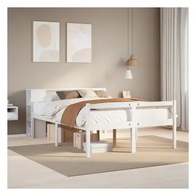 vidaXL Bookcase Bed without Mattress White 135x190 cm Double Solid Wood Pine